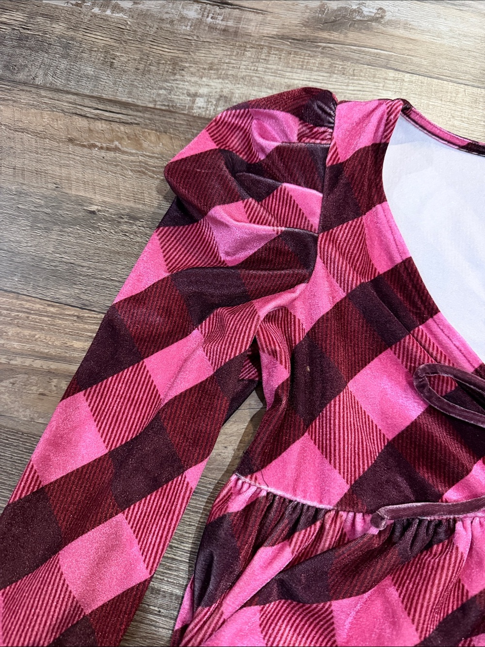 Anthropology Maeve Pink Plaid Velvet Peplum Long-Sleeve Top - Picture 4 of 6